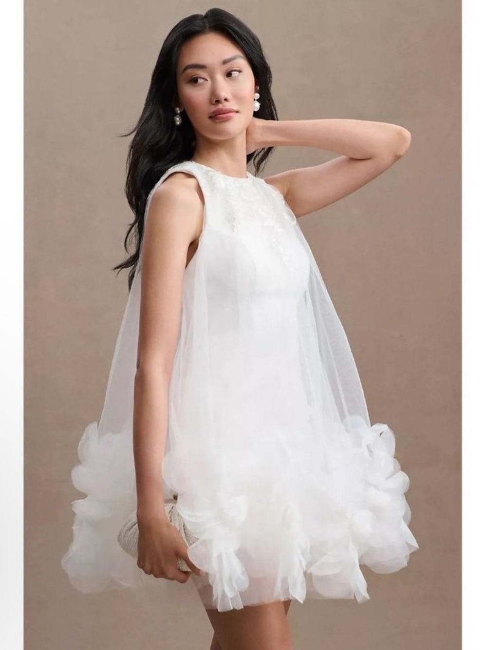 Mac Duggal White Halter Neck Flowy Petal A-Line Mini Dress 11294 Anthropologie